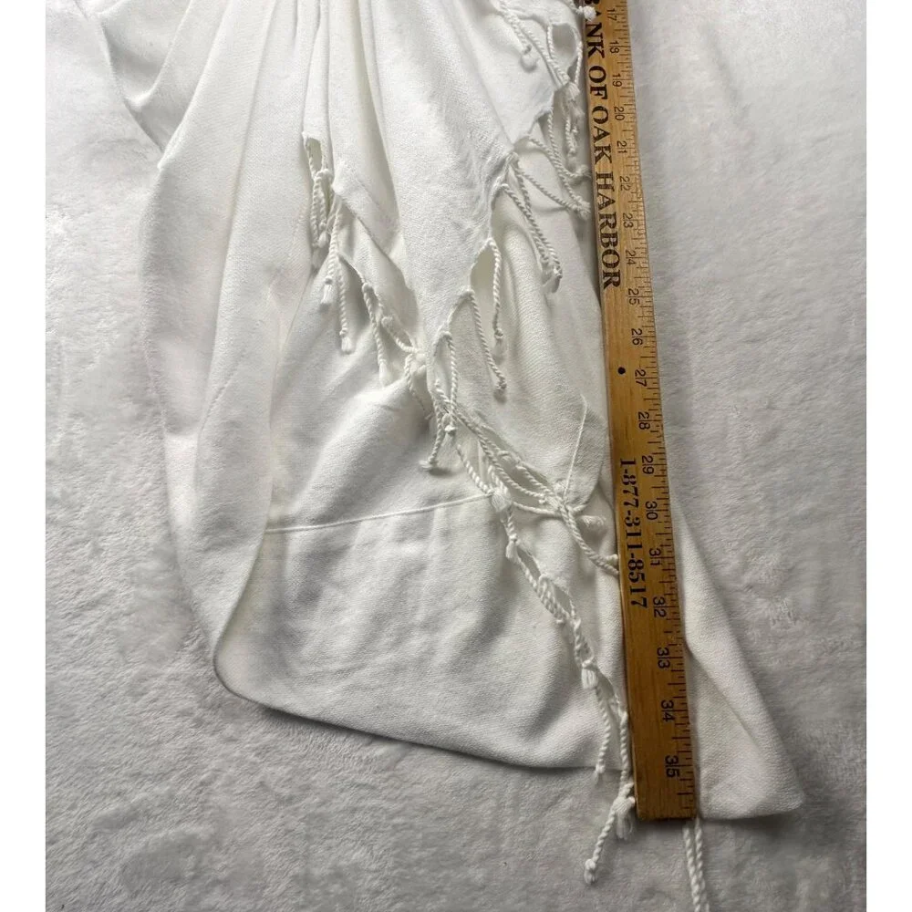 Just Bee Queen Tulum White Madi Ruched Wrap Skirt With Fringe Sz M Boho Resort - Picture 10 of 15